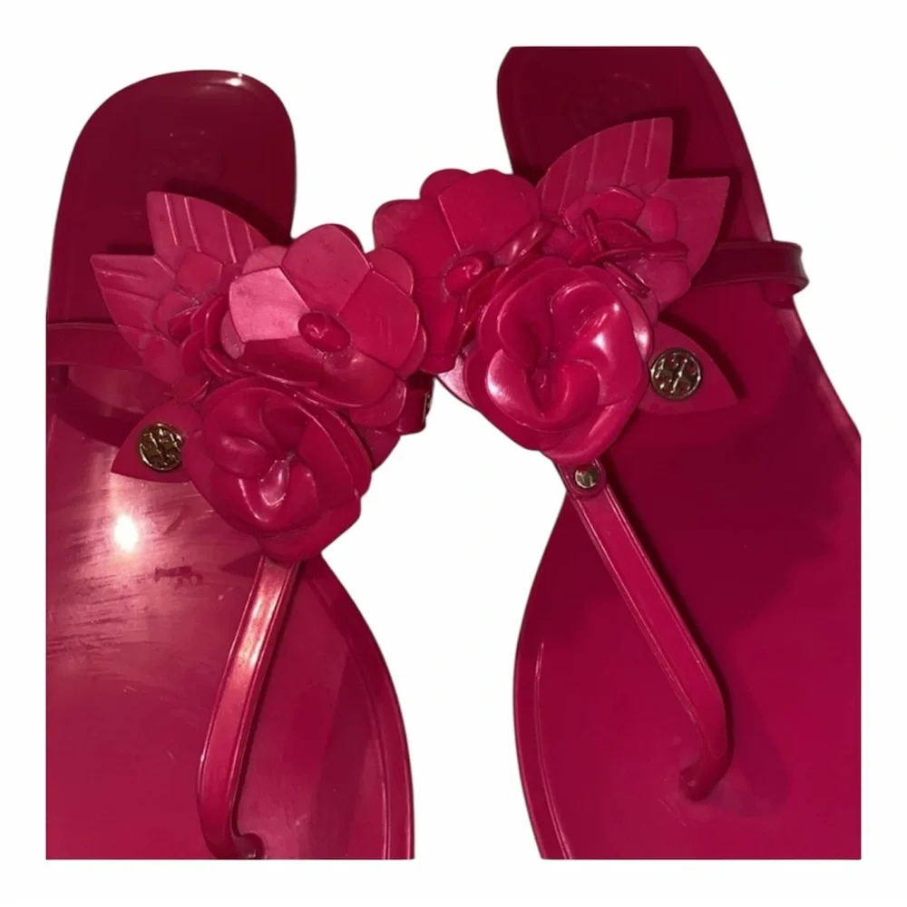 Tory Burch Floral Jelly Thong Sandals - Hot Pink